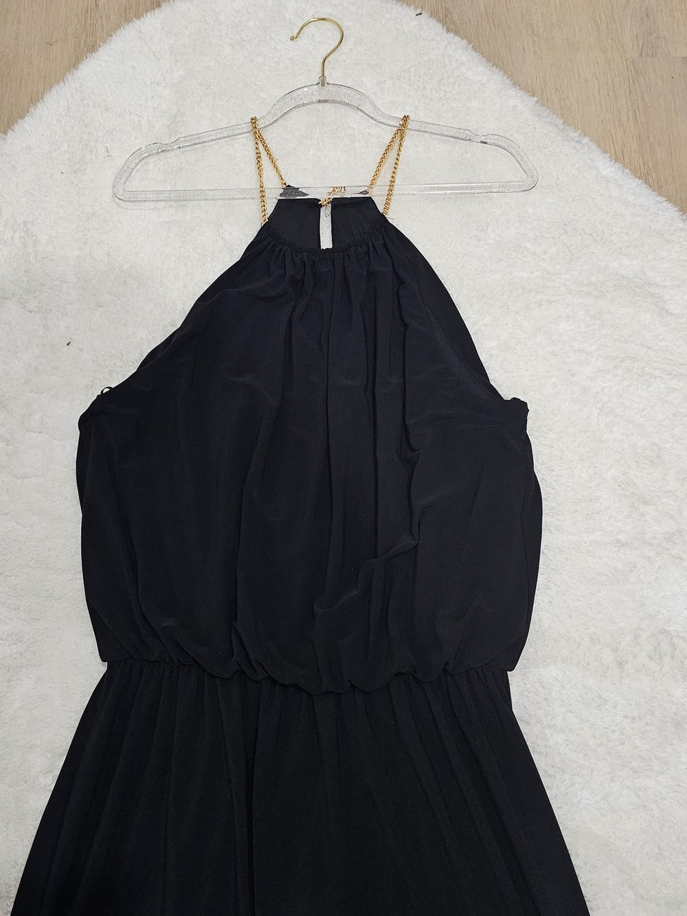 Tiana B Black Gold Chain Halter Maxi Dress Size 10 Evening Minimalist Glam Gown - Picture 4 of 12